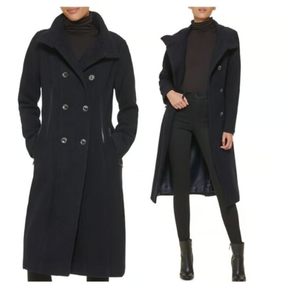 NWOT  $375 Guess Wool Blend Trench Coat NAVY XL - Picture 2 of 11